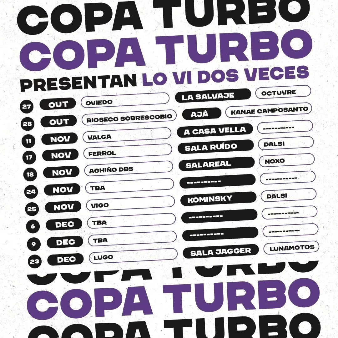 Conciertos de Copa Turbo presentando su primer disco "Lo vi dos veces"